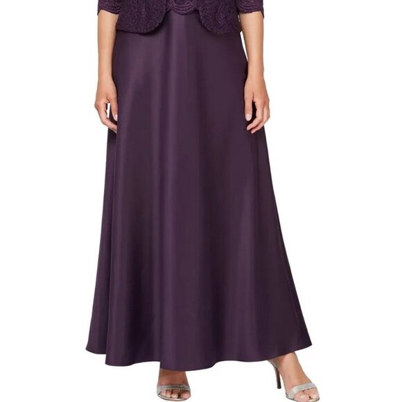 Alex Evenings Eggplant Purple Embroidered Lace Two-Piece Gown w/Jacket - Picture 2 of 6